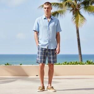 Tommy Bahama Relax Plaid Shorts 34 Blue Coastal Preppy Nautical Beach Vacation